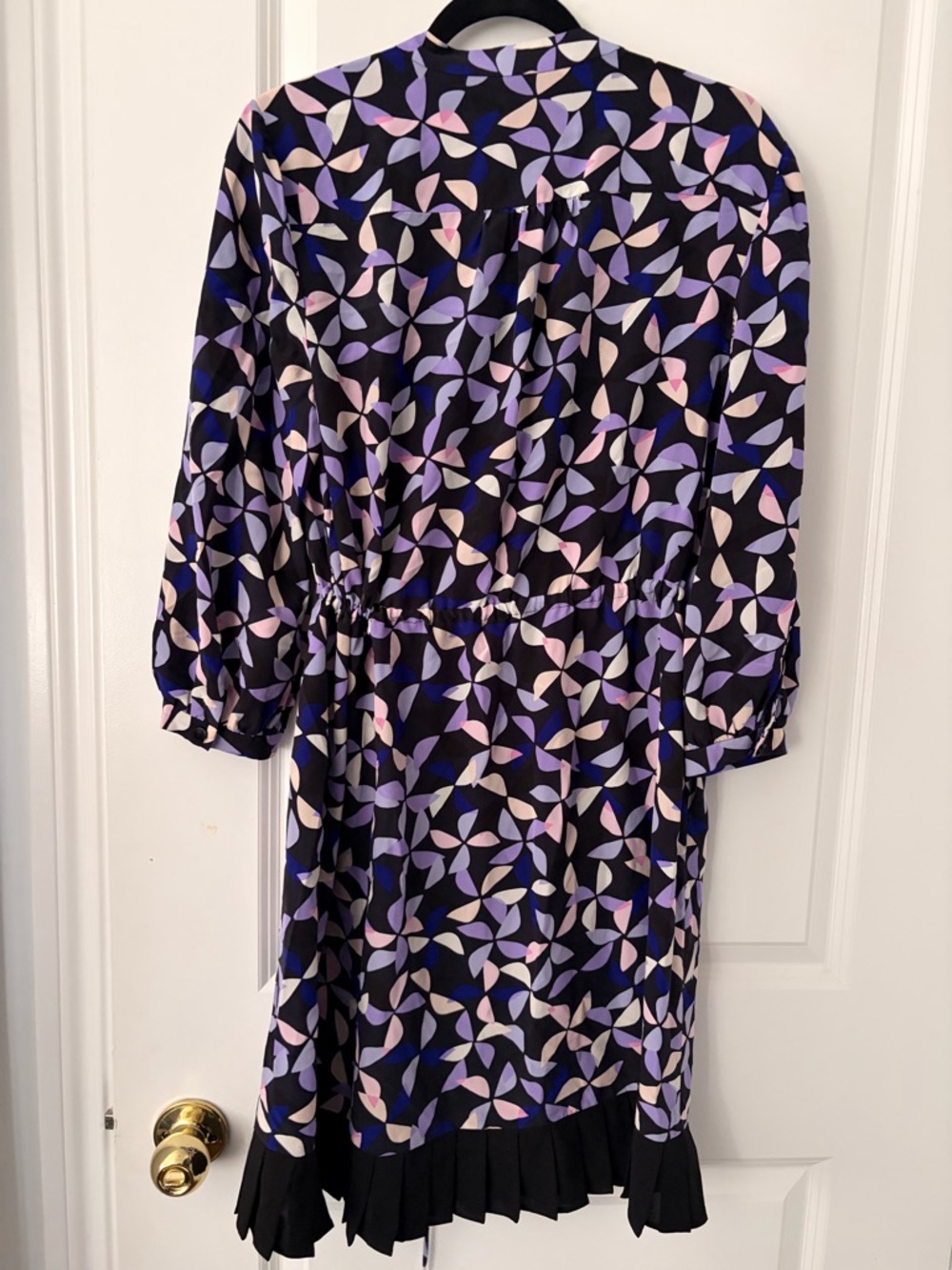 Kate Spade 100% Silk Spinner Shirtdress Geometric Print Drawstring Dress - Large - Picture 13 of 13